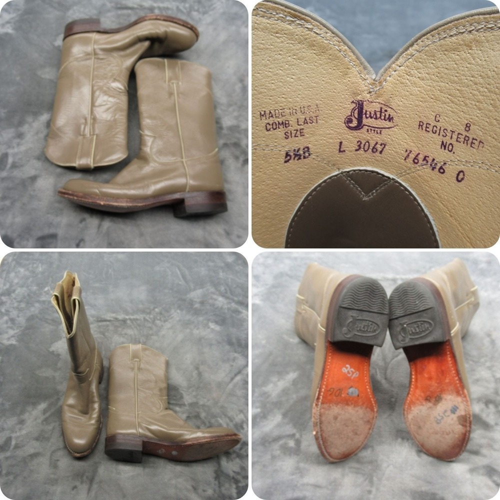 Justin Roper Boots Women 5.5 BStone Leather Cowboy Pull-On Made in USA VTG